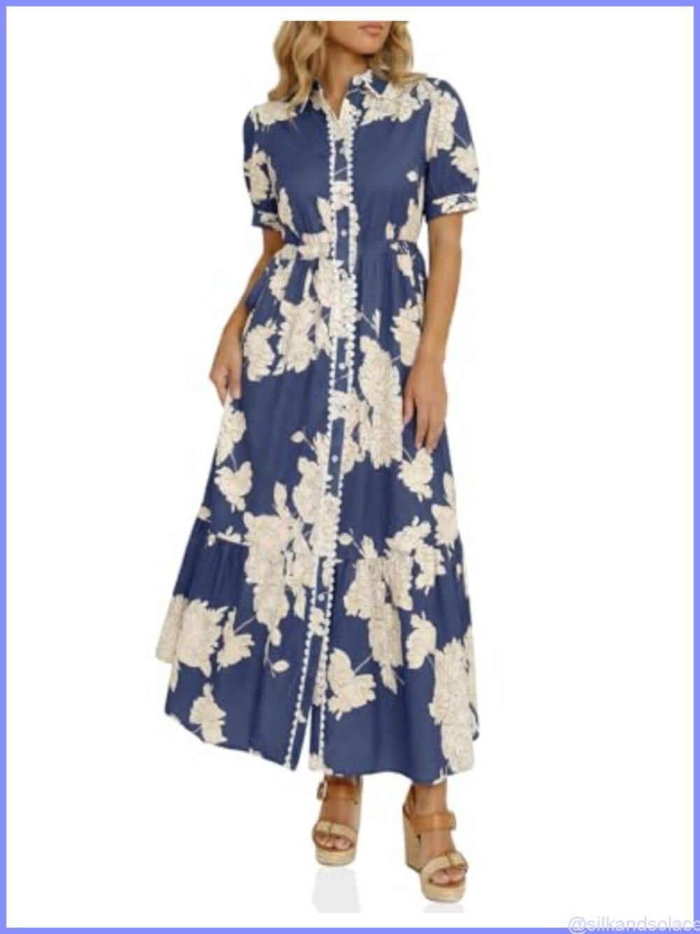 Womens Maxi Shirt Dress Floral Short Sleeve Button Summer Boho
